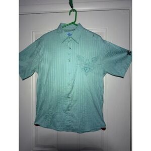 Danesi Men's Blue Striped Short Sleeve Button-Up Shirt Size M